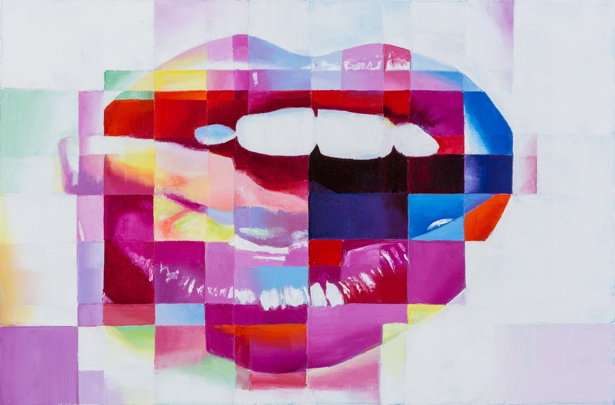 Urban And Pop Portrait Oil Painting By Assunta Cassa, 24 X 16, Playful Seduction, Original Artwork