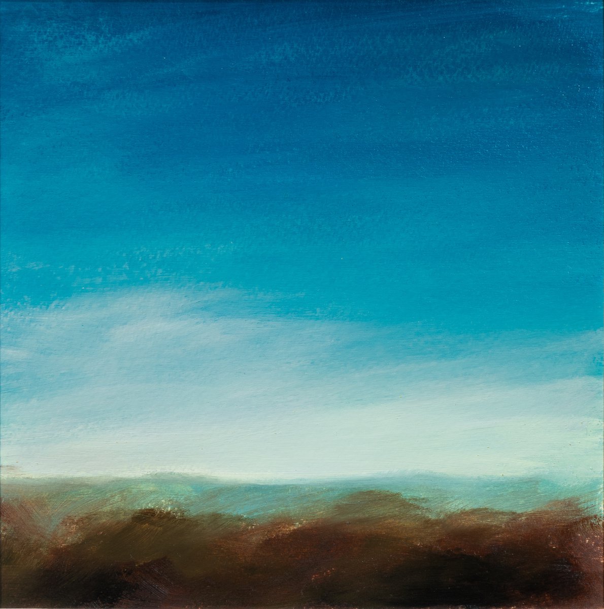 Horizon - oil landscape - Ready to frame Blue sky clouds countryside Hills mountains Impre... by Fabienne Monestier