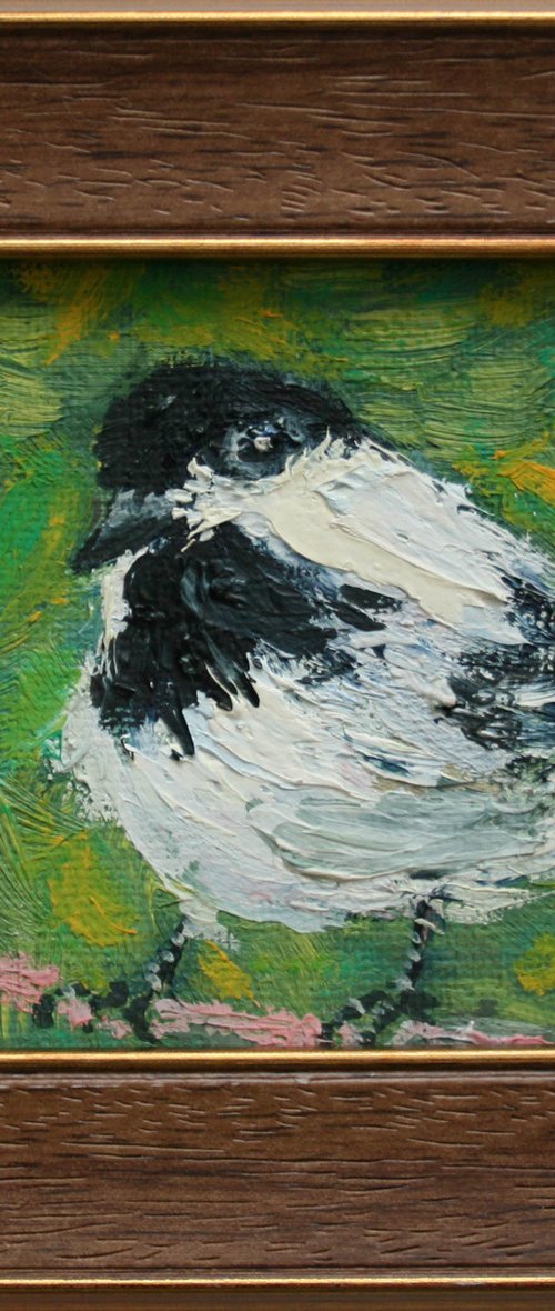 BIRD #4 framed / FROM MY A SERIES OF MINI WORKS BIRDS / ORIGINAL PAINTING by Salana Art Gallery