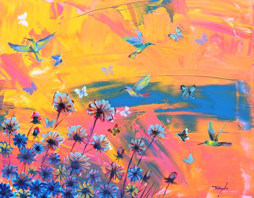 Hummingbirds and butterflies by Trayko Popov