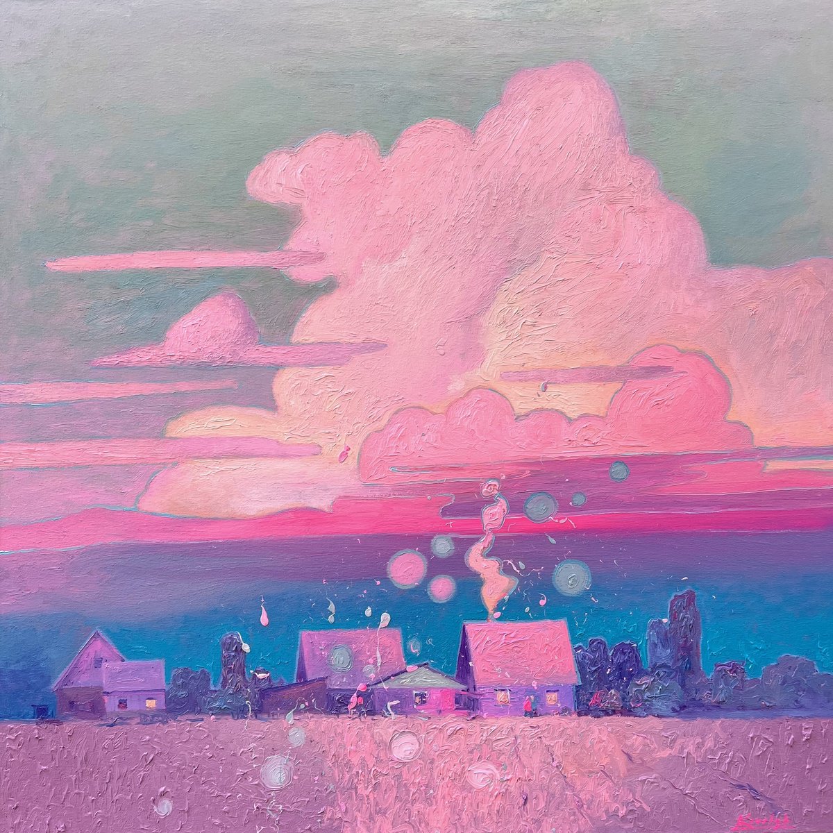 Impressionistic Landscape Oil Painting By Andrii Kovalyk, 39 X 39, Quiet Evening, Original Artwork