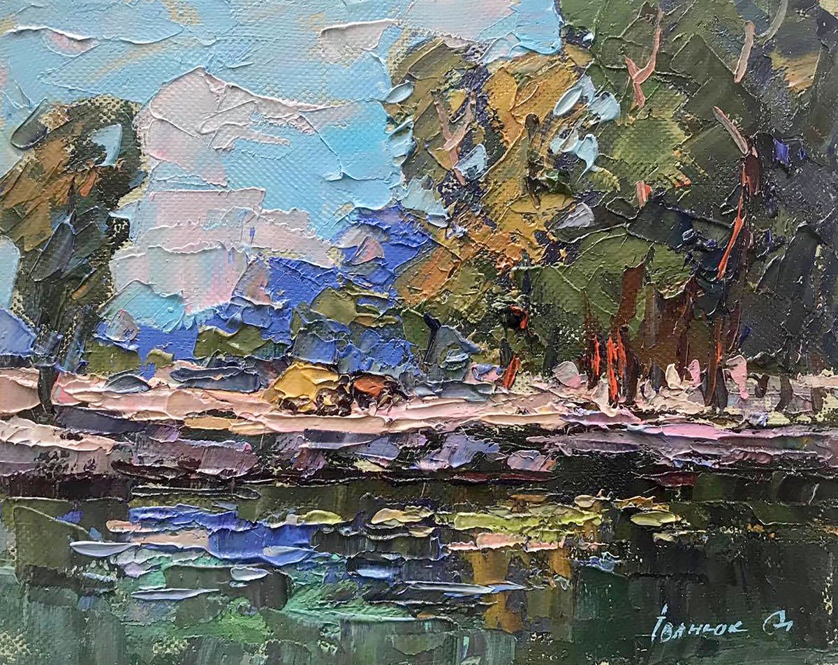Impressionistic Landscape Oil Painting By Kalenyuk Alex, 10 X 8", Above The Pond, Original Artwork