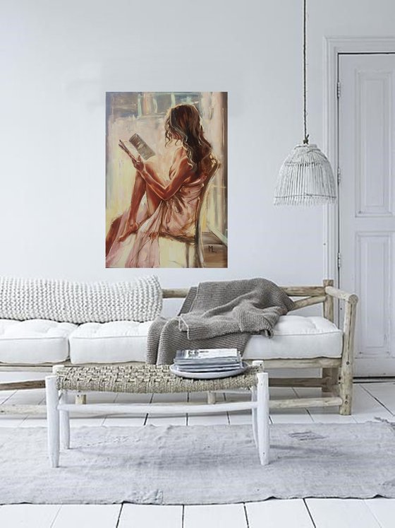 " WINDOW WITH BOOK LOVER GIRL "