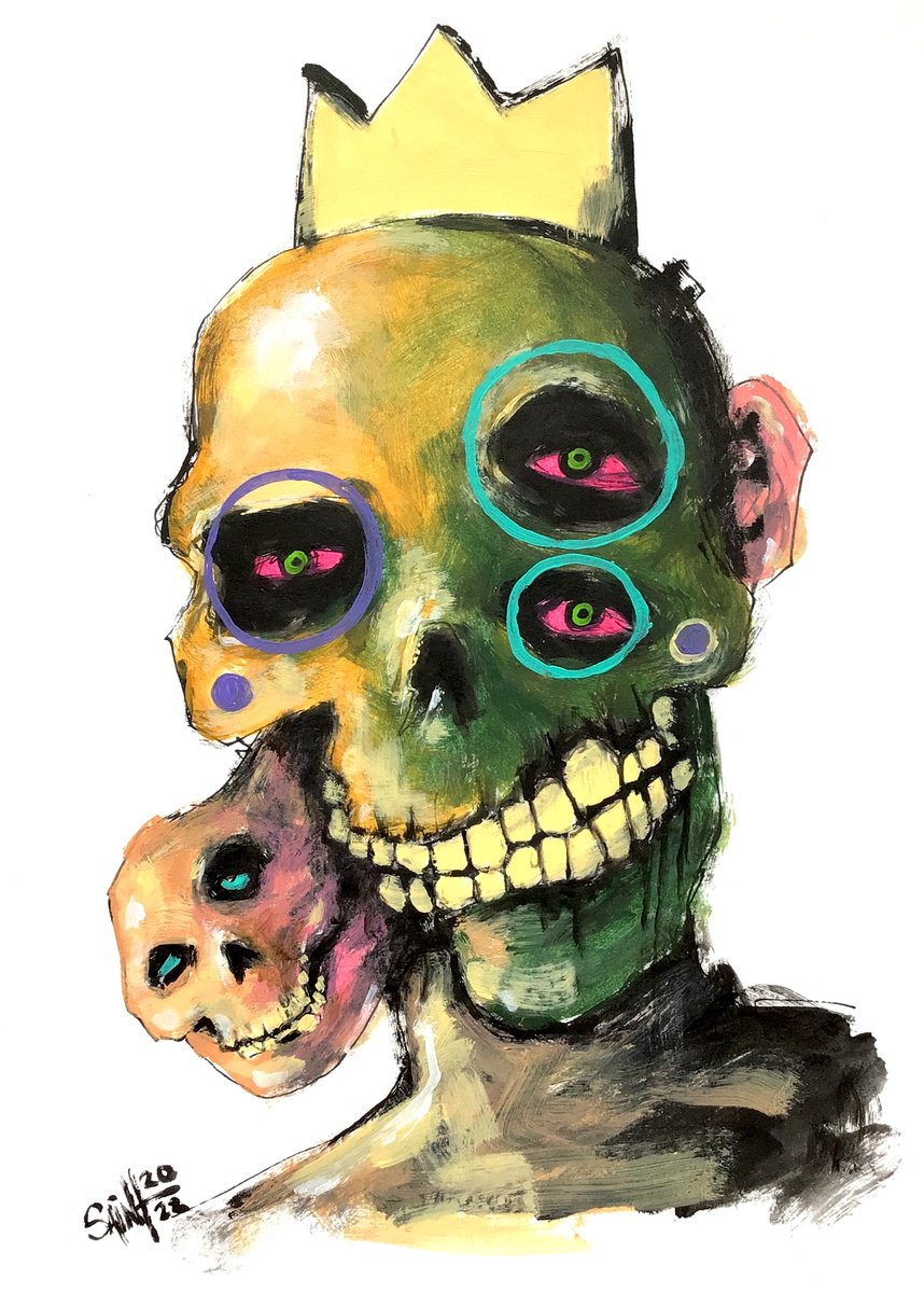 #69 Zombie King Mutant portrait painting original art, Horror Naive Outsider Folk Art Brut... by Ruslan Aksenov