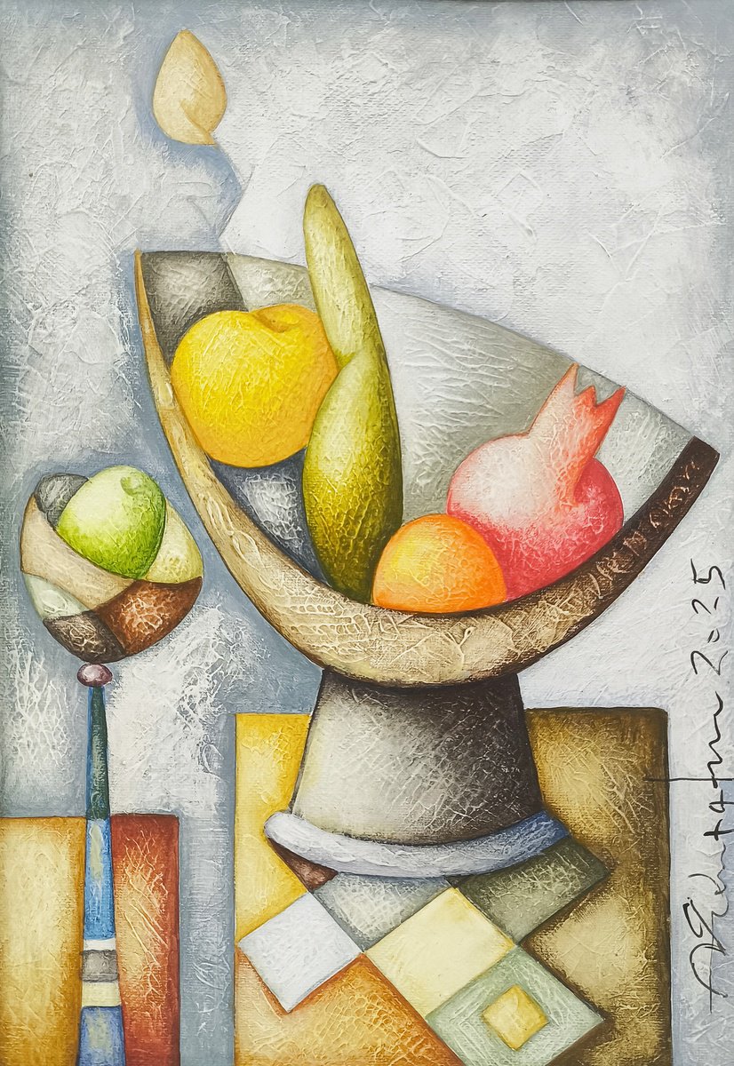 Geometric Still Life Acrylic Painting By Sargis Zakarian, 9 X 13", Modern Still Life, Original Artwork