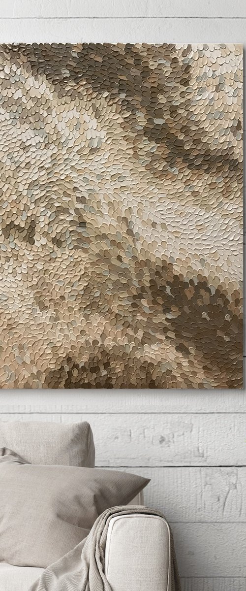 "Fluency 2" Brown beige abstract textured art by Alex