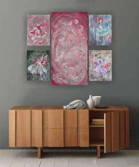 Shabby chic art original set of 5 paintings abstract art acrylic on stretched canvas modern wall art