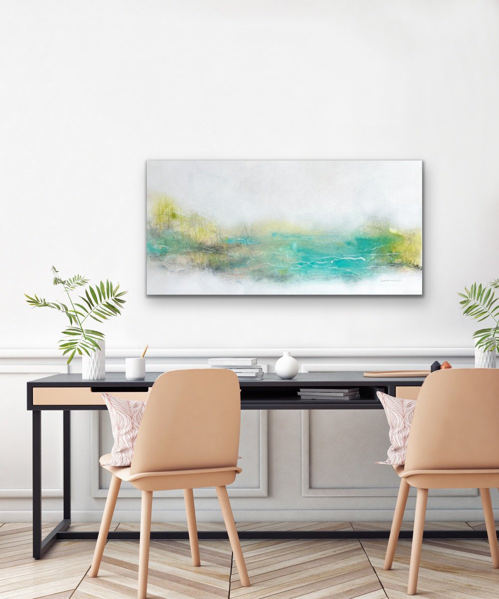 Abstract Acrylic Painting By Kirsten Schankweiler, 31 X 16", Beach, Please Ii, Original Artwork