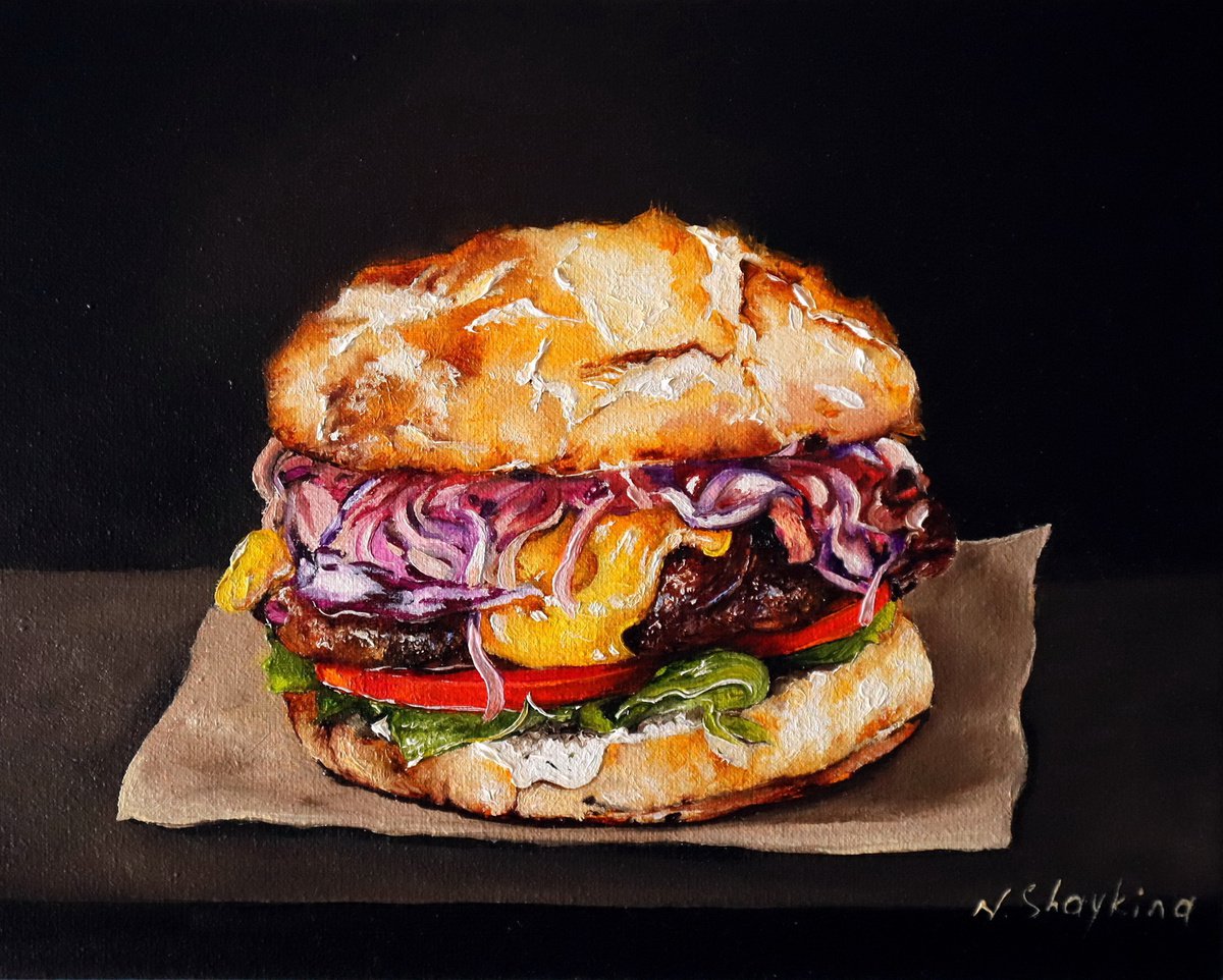 Impressionistic Animal Oil Painting By Natalia Shaykina, 10 X 8", Burger, Original Artwork