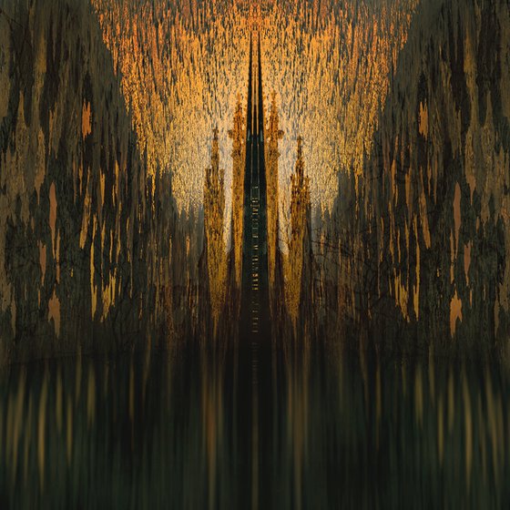 New Cathedral, 100x100cm, golden canvas.