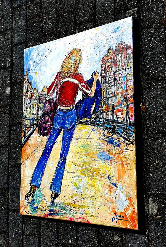 Amsterdam girl on roller skates