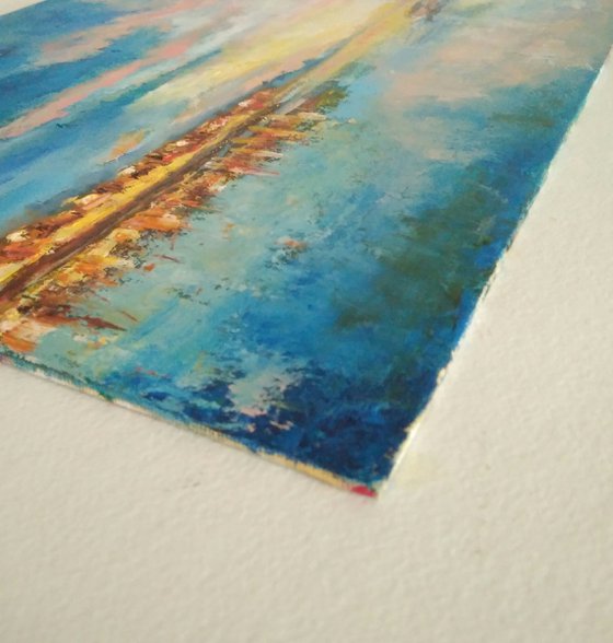 Summer sunset Sailboat Painting Original Art Seascape Abstract Ocean Wall Art