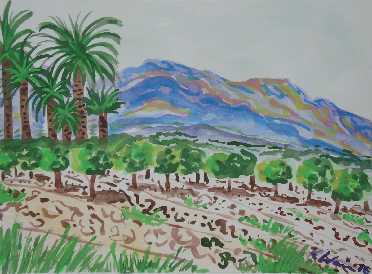 Mountains, Palms and Orange trees II by Kirsty Wain