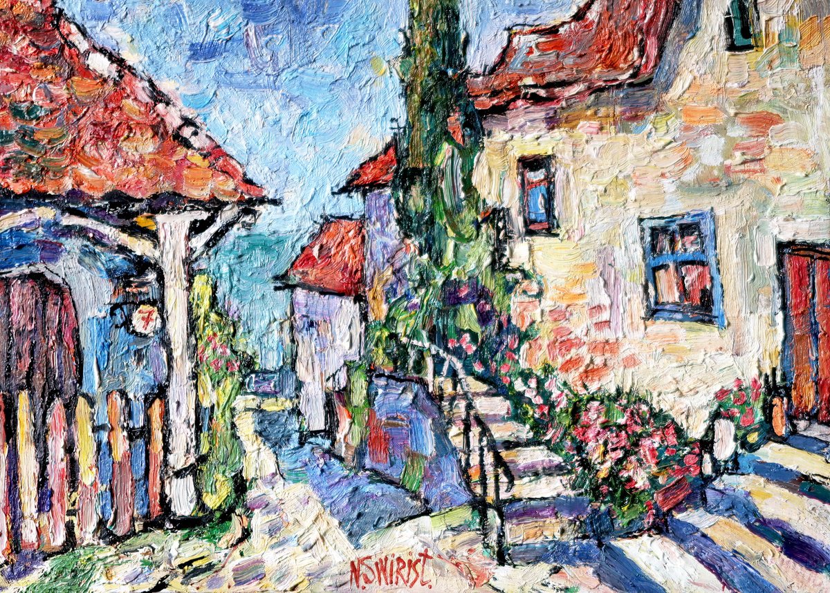 Impressionistic Cityscapes Oil Painting By Nikifor Swiristuhin, 14 X 10", Flavigny Sur Ozerain., Original Artwork