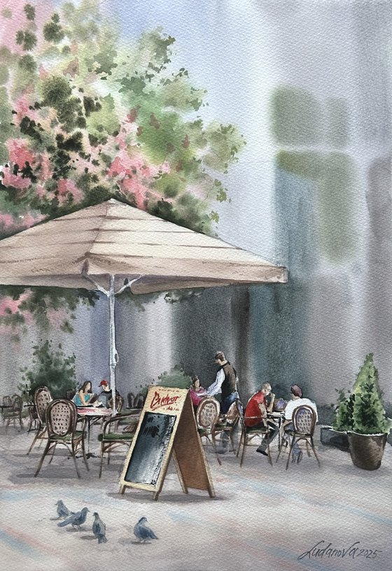 Under a pink chestnut tree