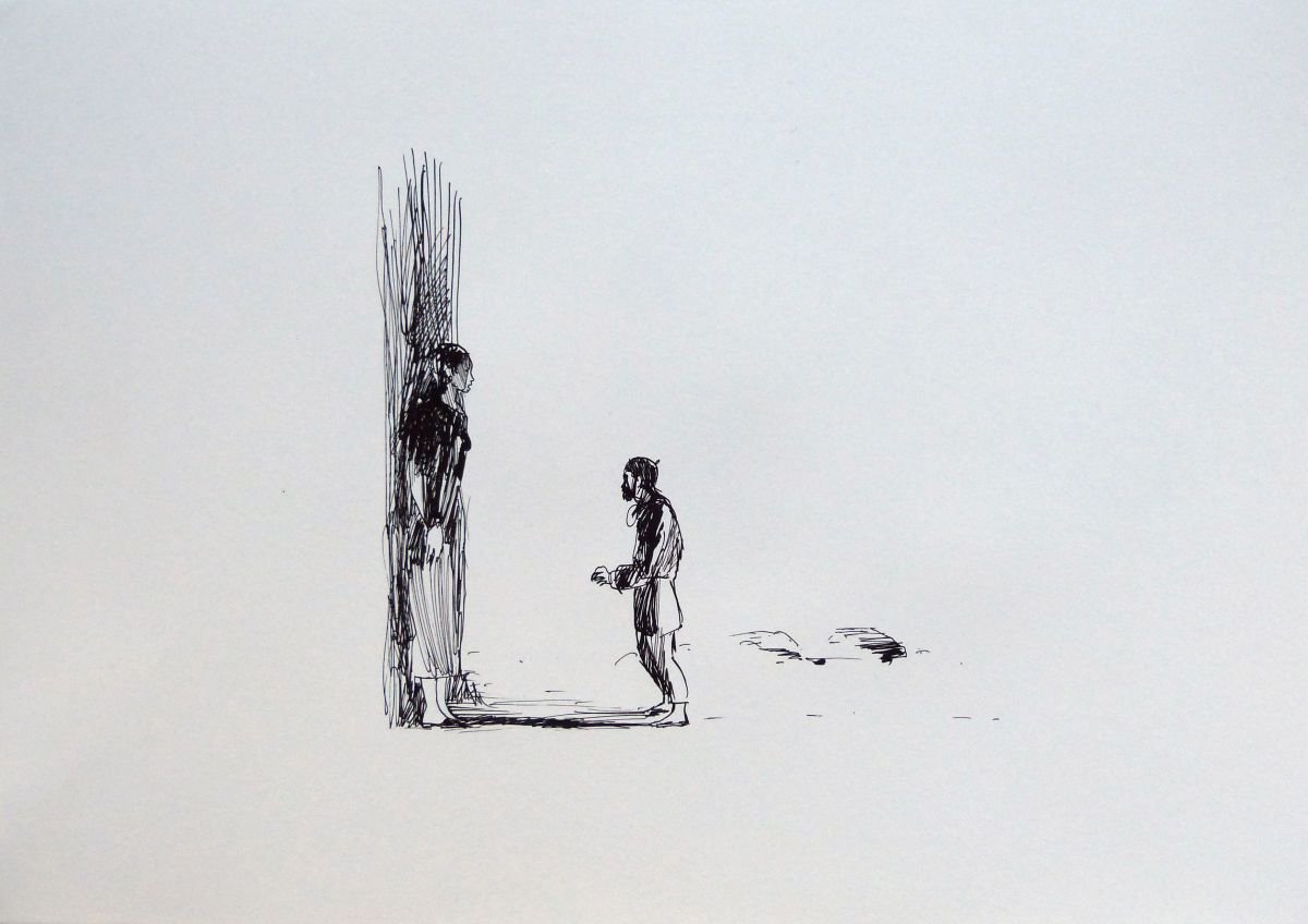A tall woman and a little man, 29x42 cm by Frederic Belaubre