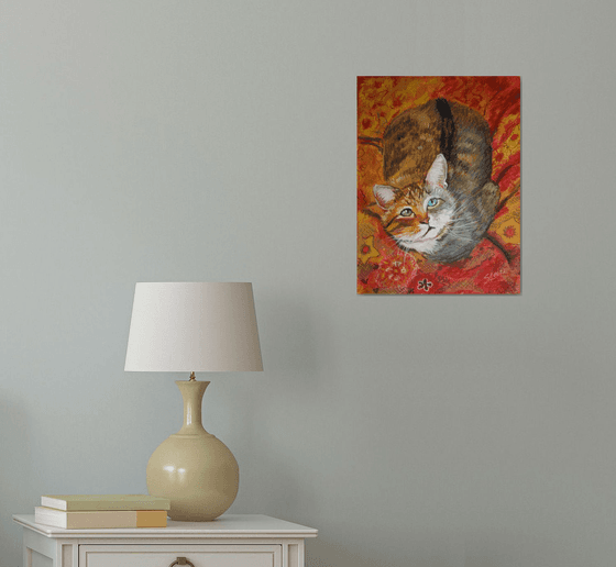 Cat I / FROM THE ANIMAL PORTRAITS SERIES / ORIGINAL OIL PASTEL PAINTING