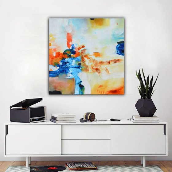 ABSTRACT PAINTING - ORIGINAL WHITE, BLUE - Welcome to Blue