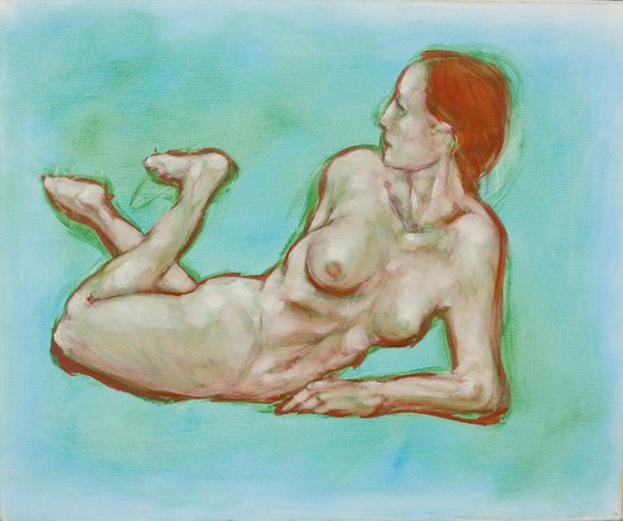 nude woman study in blue