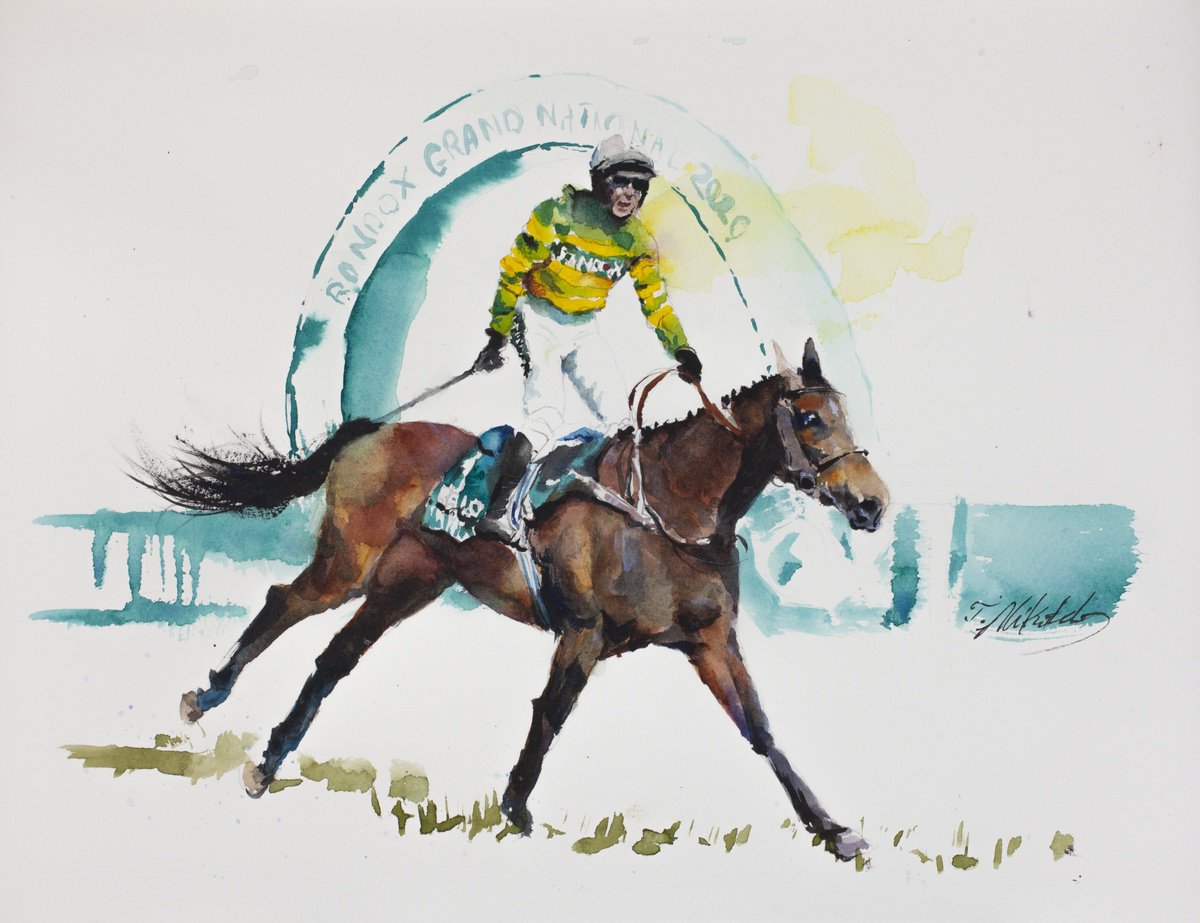 Watercolour , I Am Maximus - Aintree Victory 2026 By Tomasz Mikutel, 16 X 12, Artwork For Sale On Artfinder