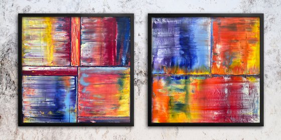 "Birds Of A Feather" - Save As A Series - Original PMS Abstract Diptych Oil Paintings On Plexiglass, Framed - 52" x 26"