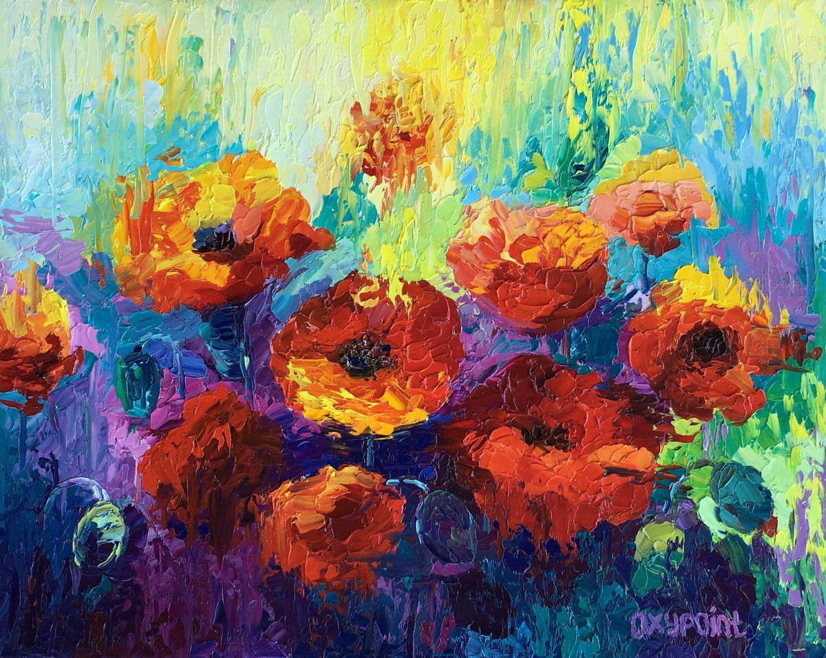 Expressive Oil Painting , Poppies Flower Painting By Oxypoint, 20 X 16, Artwork For Sale On Artfinder