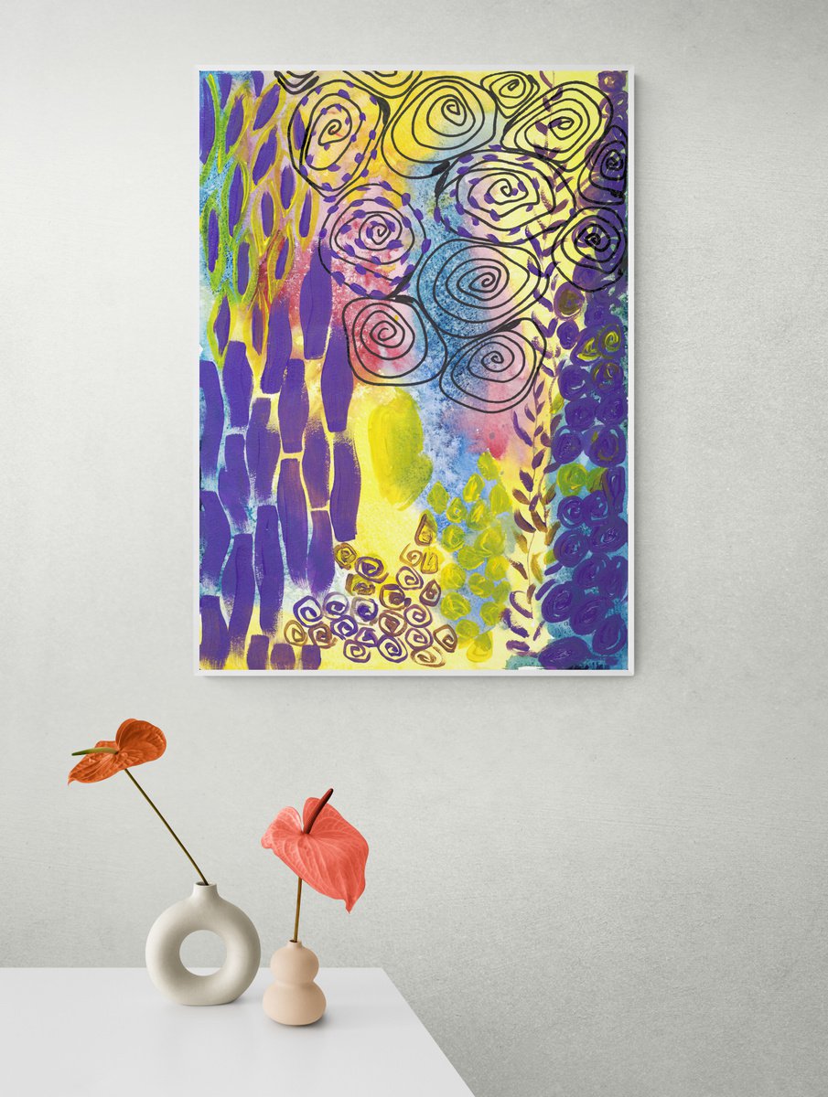 VERY PERI AND YELLOW ABSTRACT - Large Abstract Giclee print on Canvas - Limited Edition of... by Sasha Robinson