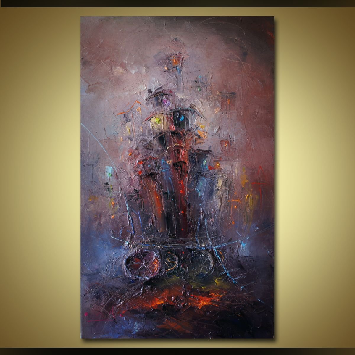 Events below the sky, Abstract oil paintings, Mixed media, Contemporary art, free shipping by Stanislav Lazarov