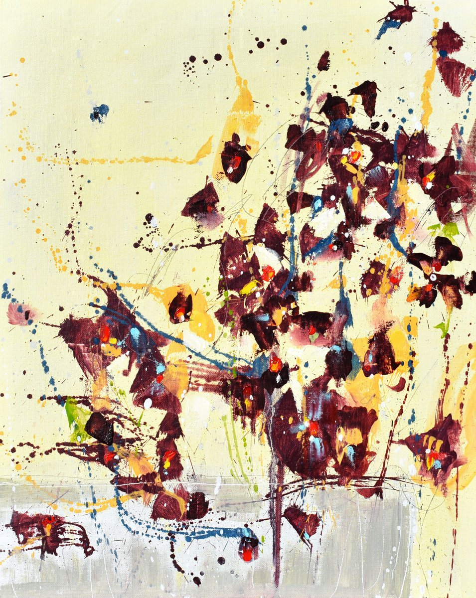 Abstract Botanical Painting By Cynthia Ligeros, 16 X 20, Flower Of Love, Original Artwork