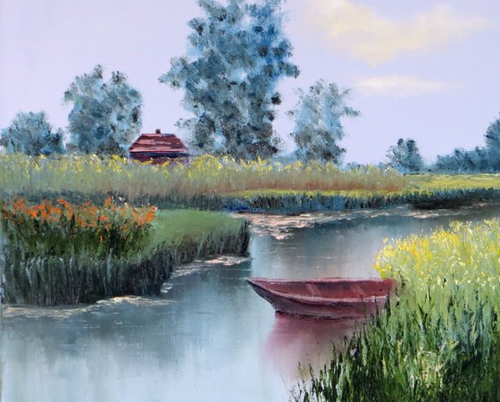 Rural landscape with a boat