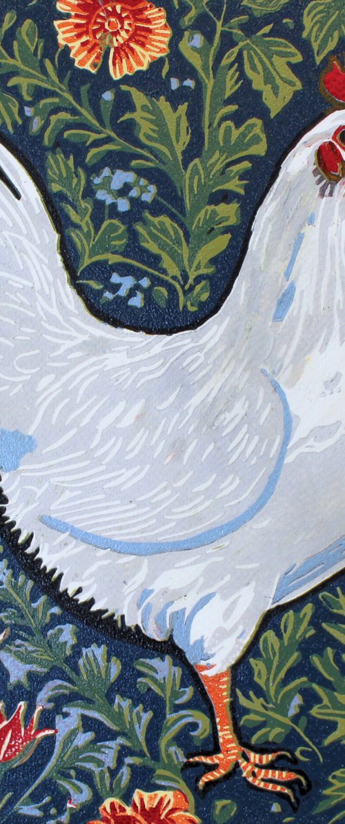 Hen – reduction linocut print by Jennie Smallenbroek