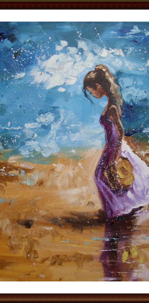 " LAST DAY :) " II - original oil painting on canvas SEA palette knife GIFT MODERN OFFICE by Monika Luniak