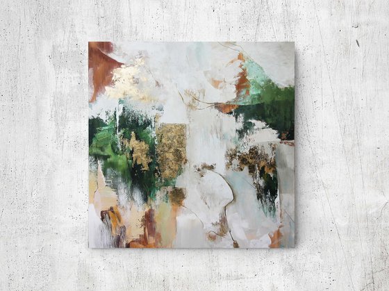 "Green Sobriety 4" Abstract green gold art