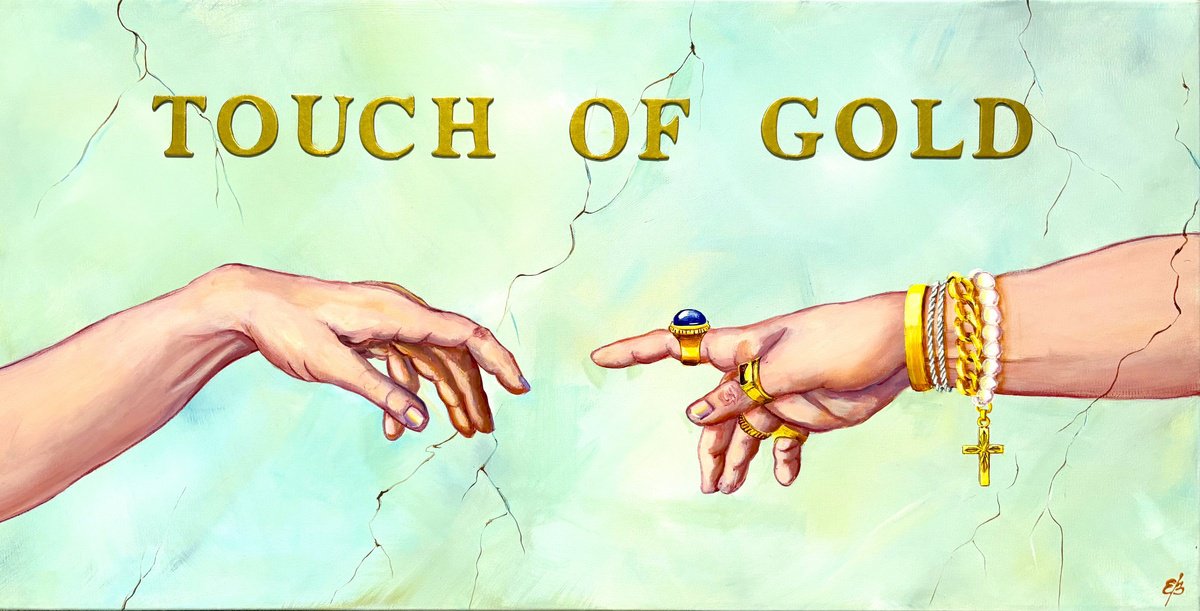 Urban And Pop Portrait Acrylic Painting By Lena Smirnova, 31 X 16", Touch Of Gold, Original Artwork