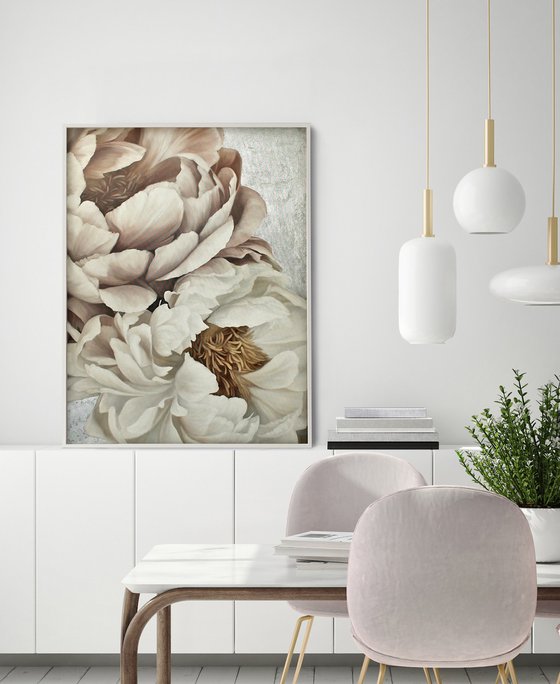 "Silk Flowers 2" White pink silver peonies