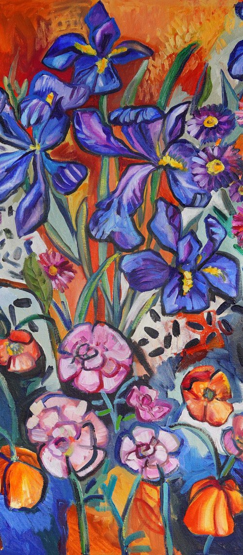Still Life with Waratah and Blue Irises by Katerina Apale