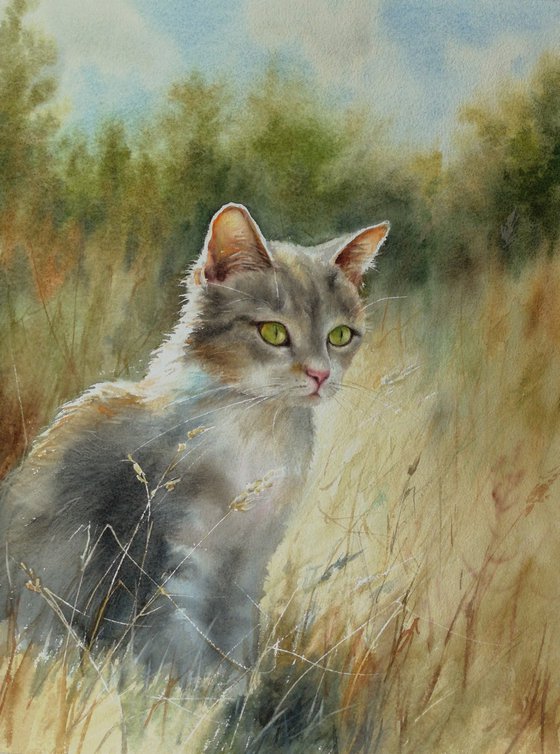 Summer Kitten watercolor