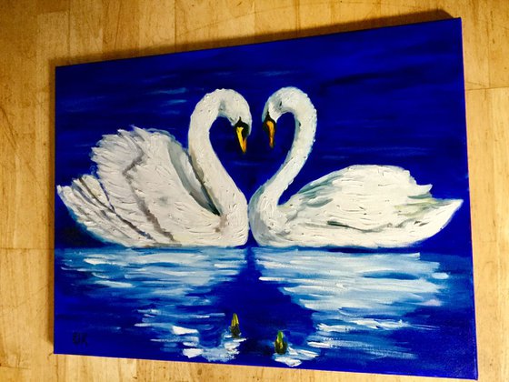Swans. Together forever . Happy swans . Wedding present.  Gift idea.
