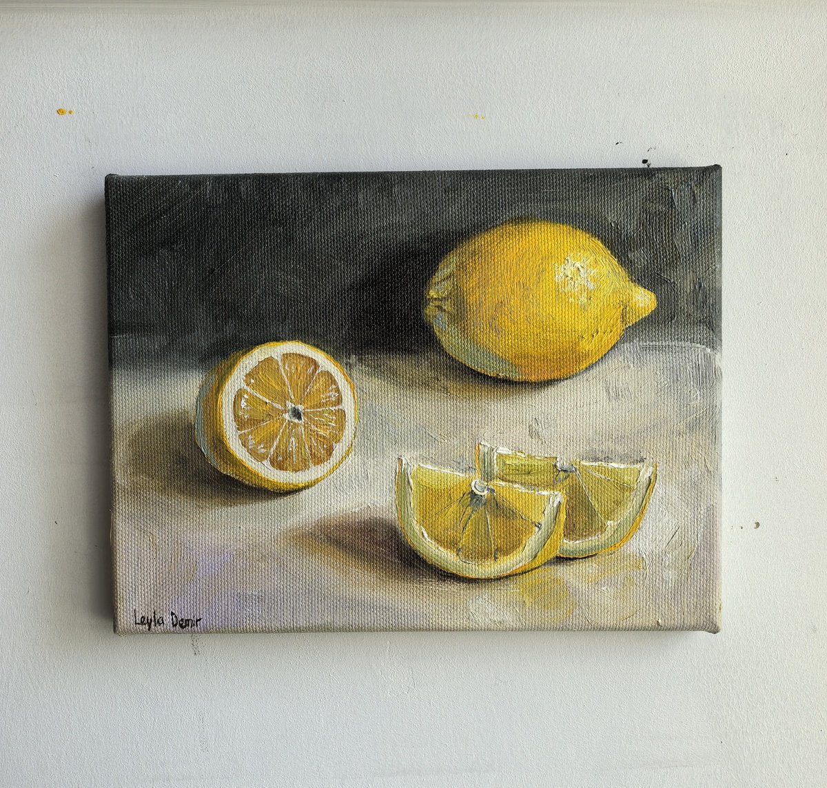 Impressionistic Still Life Oil Painting By Leyla Demir, 9 X 7", Lemon Fruit, Original Artwork