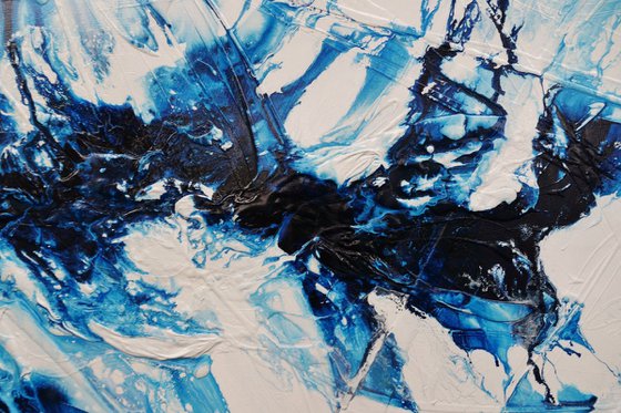 Hamptons Classic 190cm x 100cm Blue White Textured Abstract Art