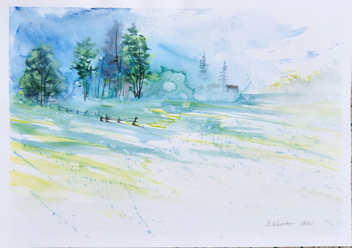 Impressionistic Landscape Watercolour By Yulia Schuster, 12 X 9", Summer Memories, Original Artwork