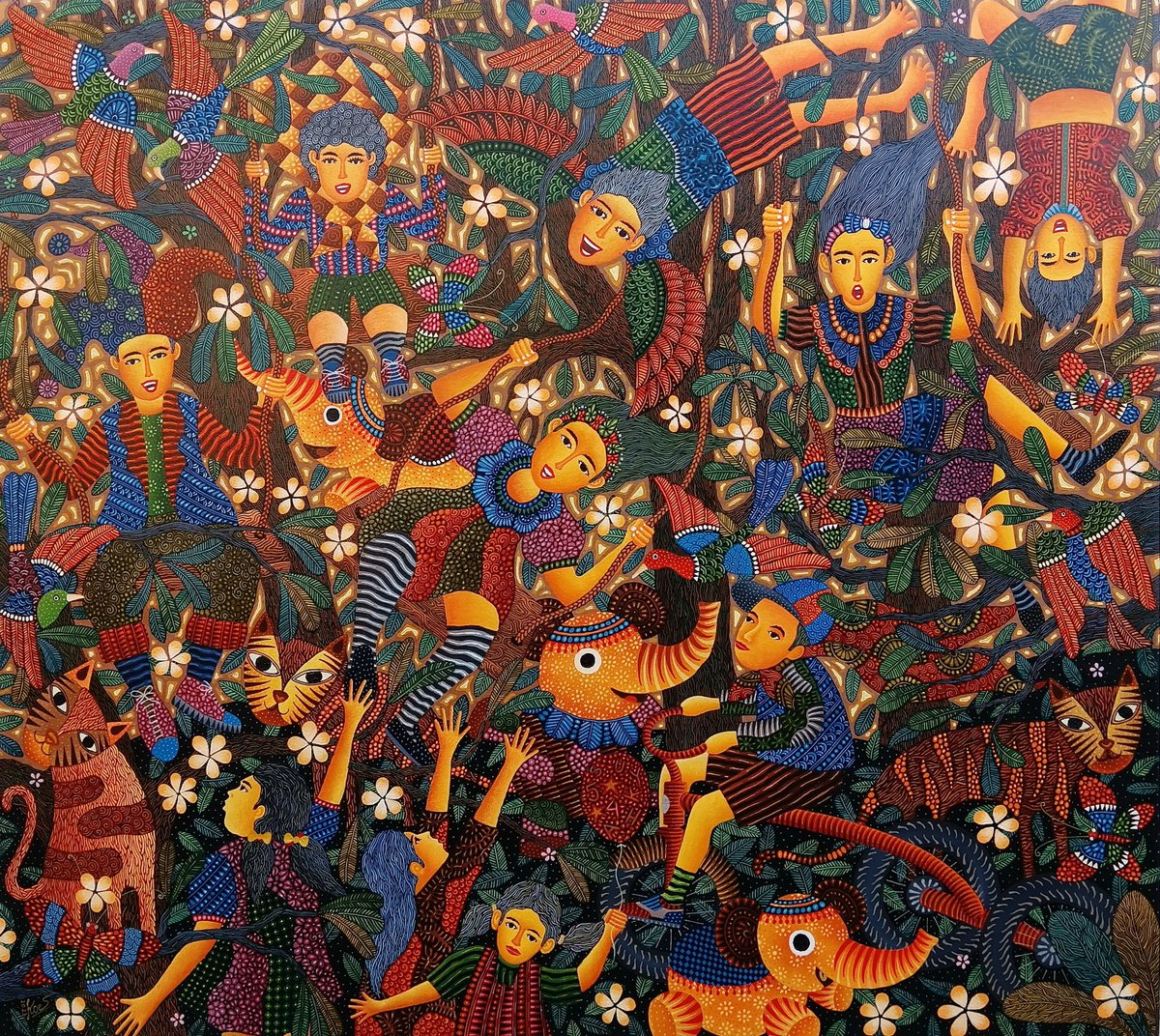 Expressive Portrait Acrylic Painting By Kus Budiyanto, 59 X 52", Harmony To Better Life, Original Artwork