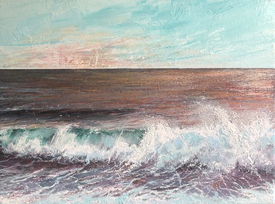 '10th Wave' Seascape Beach Crashing Waves Oil Painting