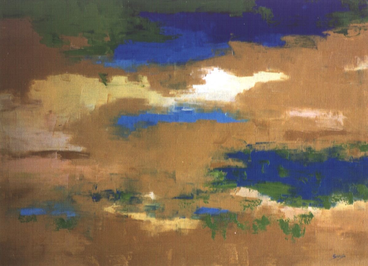 Abstract Landscape Oil Painting By Saroja Van Der Stegen, 41 X 30", Ochre Beach (Ref#:356-40P), Original Artwork