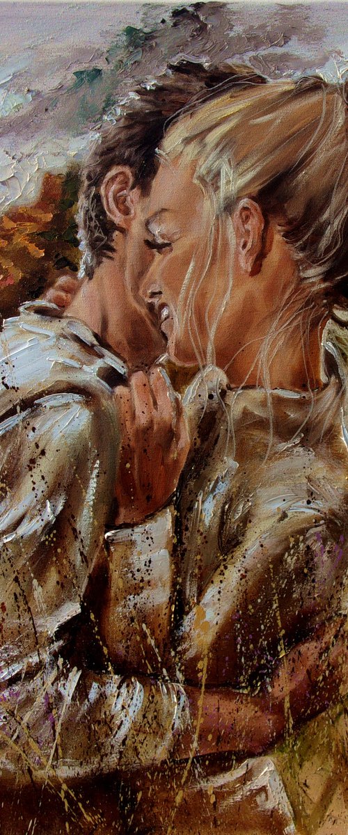 " AUTUMN ... "  MOUNTAIN LOVE valentines original painting CITY palette knife GIFT by Monika Luniak