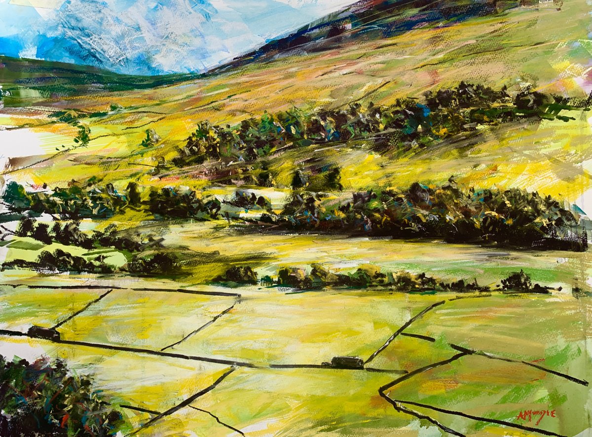Impressionistic Drawing , Swaledale Light By Andrew Moodie, 24 X 18, Artwork For Sale On Artfinder