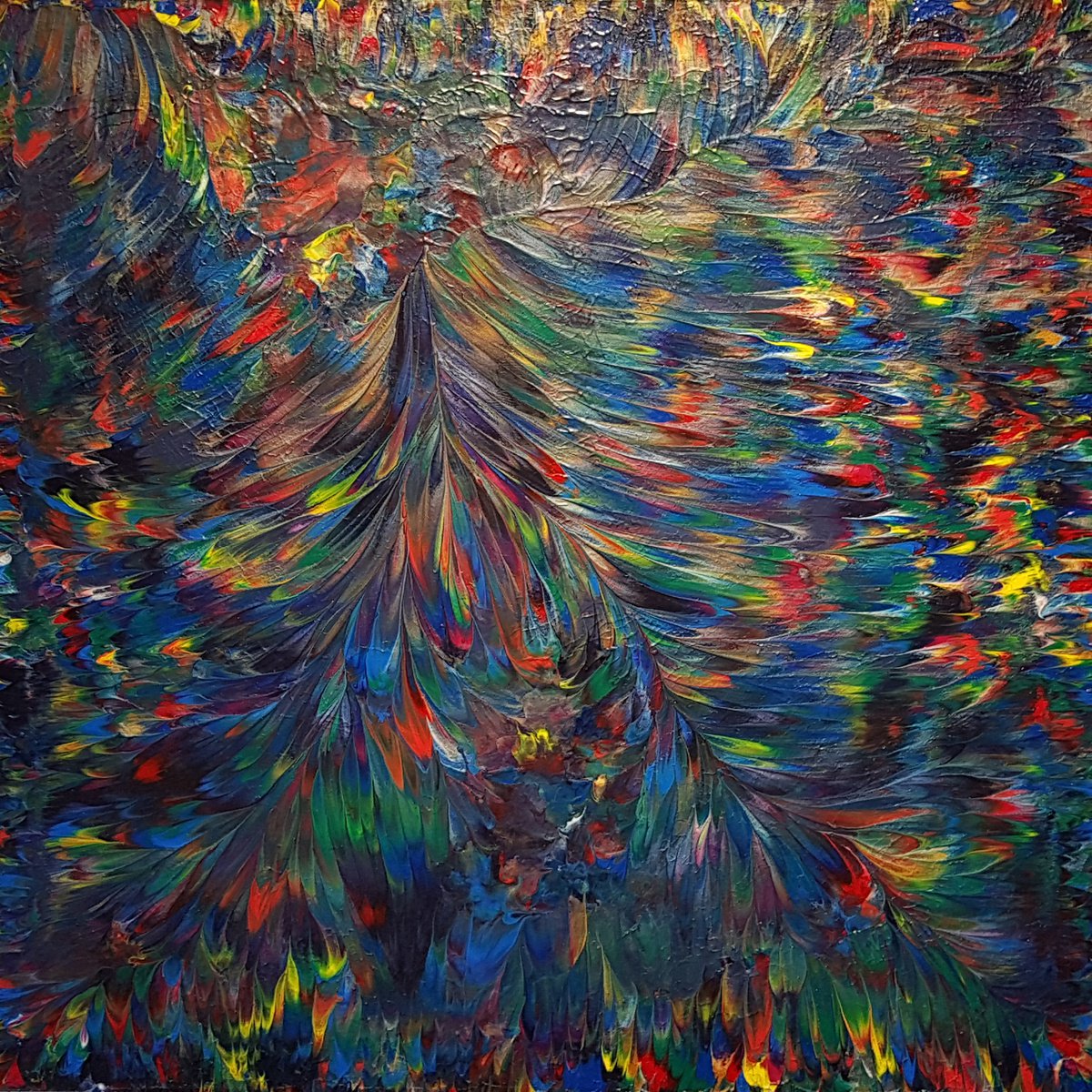 Organic Abstract Acrylic Painting By Alexandra Romano, 36 X 36, Wild Peacock, Original Artwork