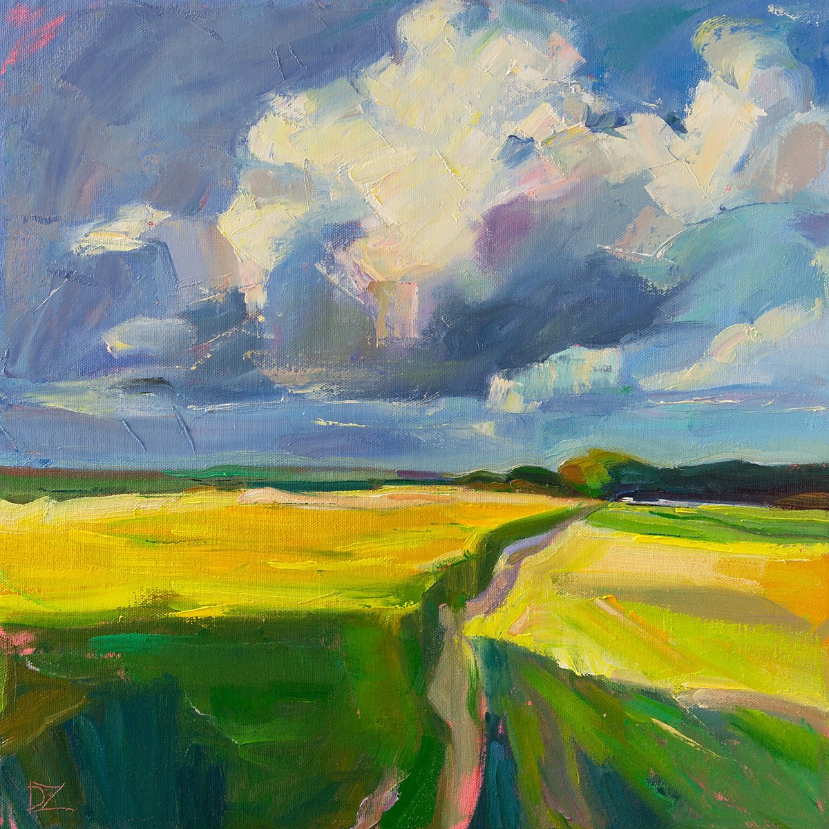 Impressionistic Landscape Oil Painting By Daria Zavadenko, 16 X 16, Golden Silence, Original Artwork