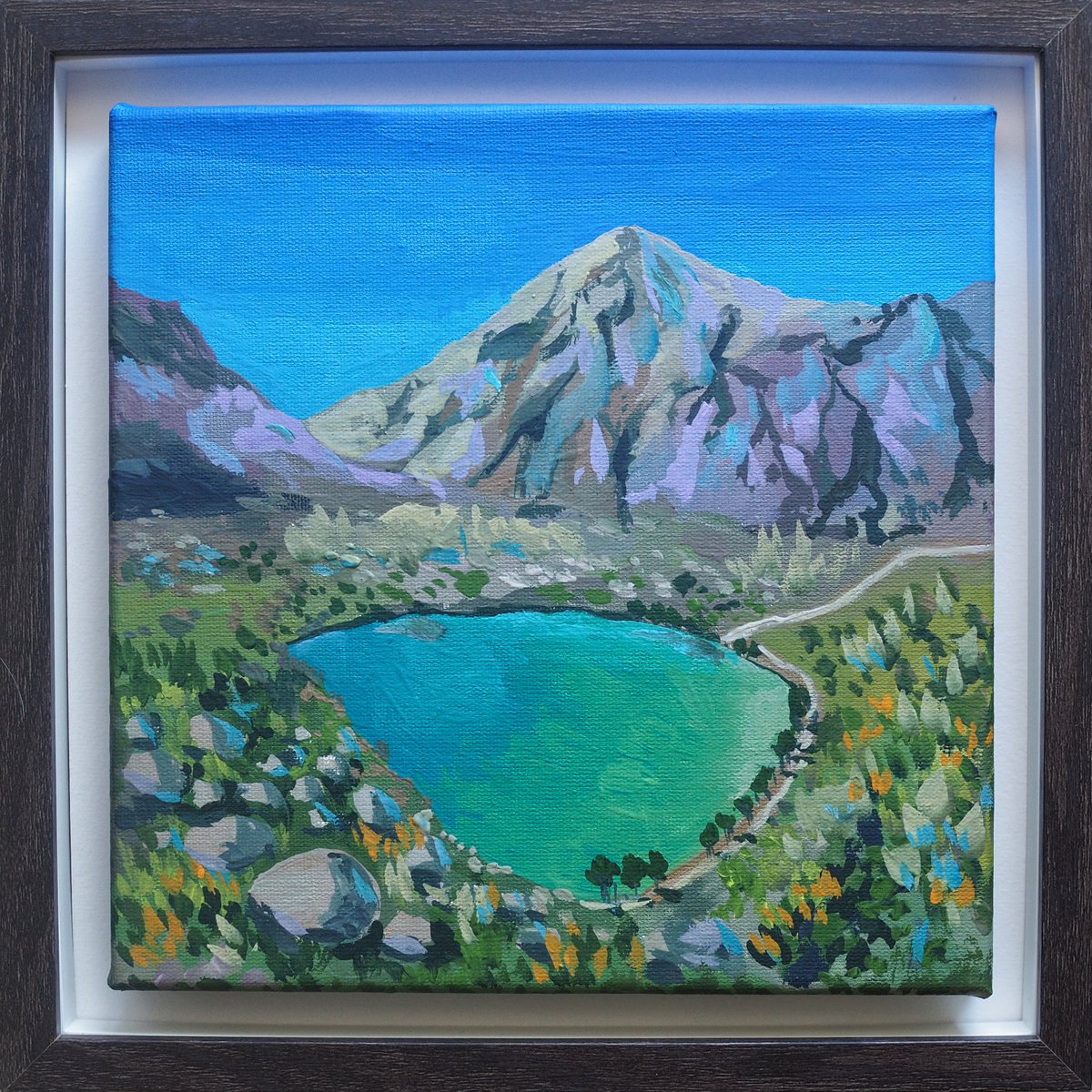 Glacial lake in the mountains - original framed artwork by Delnara El