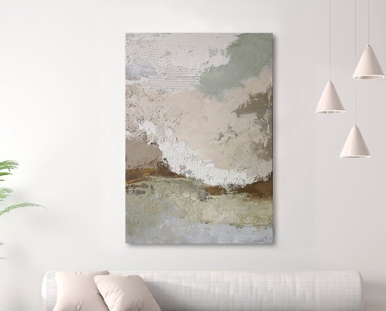 "Beige Fjord 2" Abstract beige sage green art